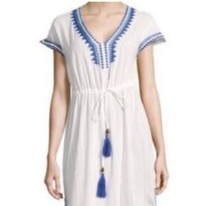 Embroidered White and Blue Beach Coverup